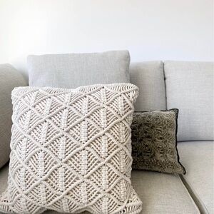 Elegant Cream Macrame Throw Pillow